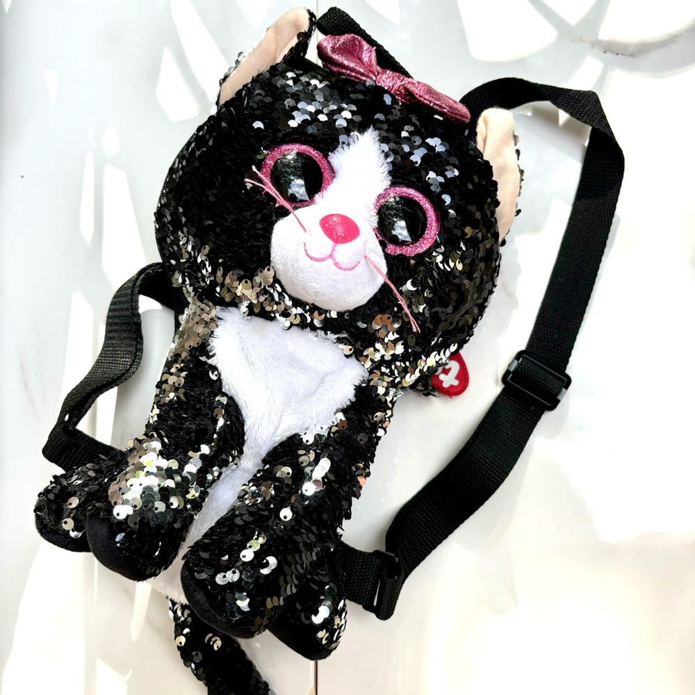 TY Kiki cat - black sequin sparkle Girls ladies FASHION BACKPACK K-pop style
